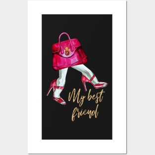 Woman's best friend, red shoes and red bag, watercolor illustration Posters and Art